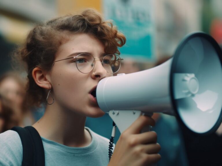 young-adult-speaker-announces-message-crowd-generated-by-ai