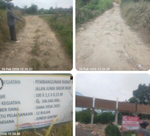 Desa Sukan Debi  Kecamatan Naman Teran  Kabupaten Karo . Pembangunan Merah Putih Tanpa Plang Proyek .